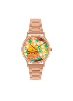 Chumbak TEAL BY CHUMBAK Women's Analog Rose Gold Metal Watch | Stainless Steel Link Strap (Carnival Cat)  - Image 2