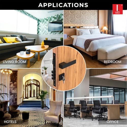 LAPO Heavy Duty Mortise Door Lock Set – Black Finish, 3 Brass Keys, Secure & Durable Handle for Main & Bedroom Doors | Ideal for Home, Office & Hotel | 3-Year Warranty - Image 2