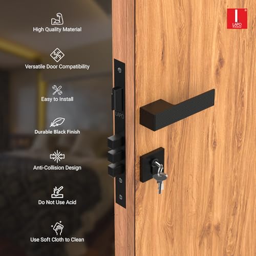 LAPO Heavy Duty Mortise Door Lock Set – Black Finish, 3 Brass Keys, Secure & Durable Handle for Main & Bedroom Doors | Ideal for Home, Office & Hotel | 3-Year Warranty - Image 5