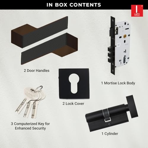 LAPO Heavy Duty Mortise Door Lock Set – Black Finish, 3 Brass Keys, Secure & Durable Handle for Main & Bedroom Doors | Ideal for Home, Office & Hotel | 3-Year Warranty - Image 3