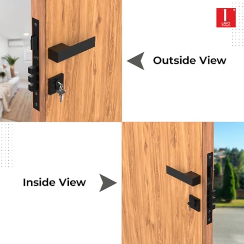 LAPO Heavy Duty Mortise Door Lock Set – Black Finish, 3 Brass Keys, Secure & Durable Handle for Main & Bedroom Doors | Ideal for Home, Office & Hotel | 3-Year Warranty - Image 4