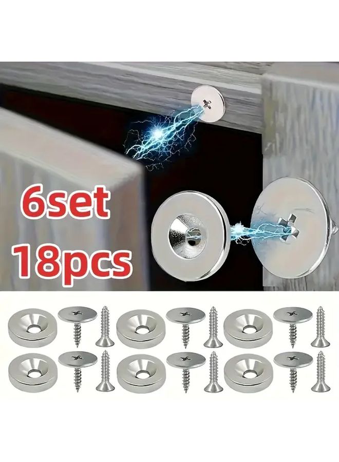6 Sets 18 Pcs Cabinet Door Magnetic Closure Metal Snap Concealed Hidden Latch - Image 1