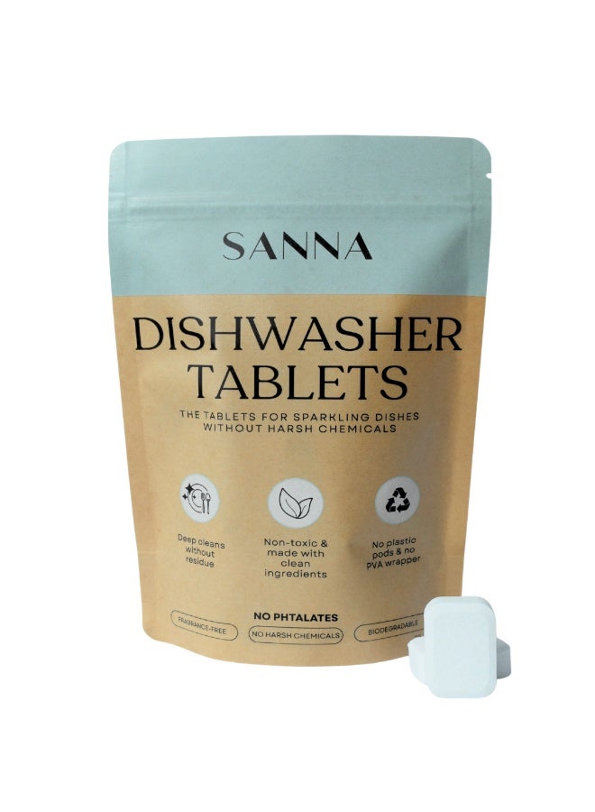 سانا Dishwasher detergent tablets SANNA - eco-friendly, plastic-free, fragrance-free & natural -Powerful Clean for Glass & Dishes - 15 Eco Tablets - Image 1
