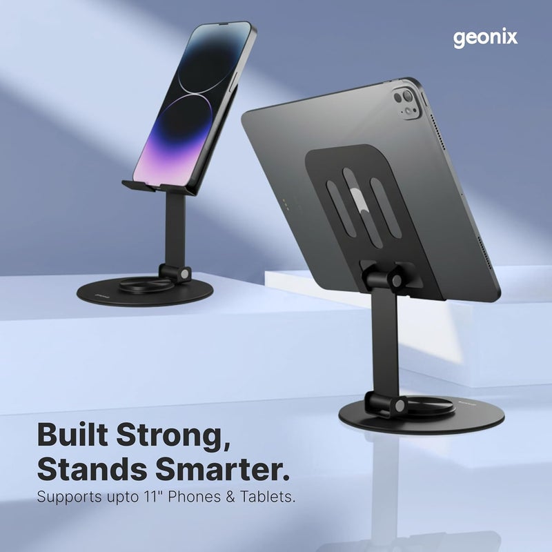 GEONIX Trek M3 360° Rotatable & Foldable Mobile Phone Stand – Metallic, Adjustable Height & Angle, Universal Holder for Smartphones & Tablets (Black) - Image 3