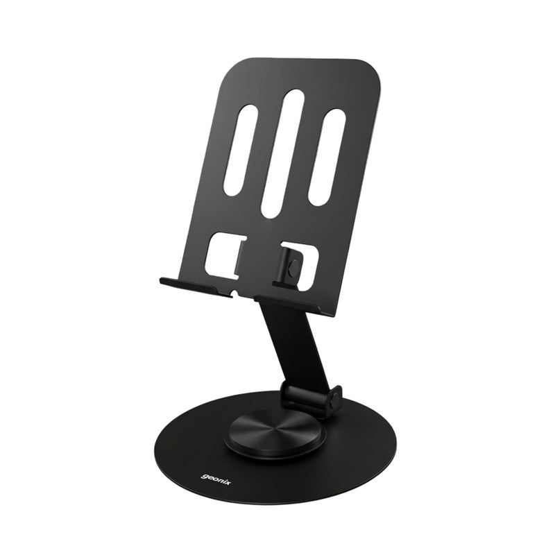 GEONIX Trek M3 360° Rotatable & Foldable Mobile Phone Stand – Metallic, Adjustable Height & Angle, Universal Holder for Smartphones & Tablets (Black) - Image 1
