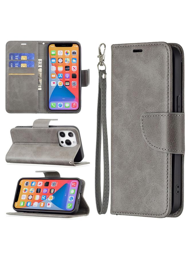 زبون جراب لهاتف iPhone 13 Pro من جلد الحمل بتصميم كلاسيكي بلون نقي، جراب من جلد البولي يوريثان قابل للطي أفقيًا، مع حامل وفتحات للبطاقات ومحفظة وحبل - Image 1