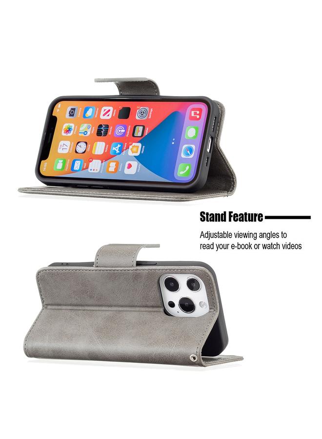 زبون جراب لهاتف iPhone 13 Pro من جلد الحمل بتصميم كلاسيكي بلون نقي، جراب من جلد البولي يوريثان قابل للطي أفقيًا، مع حامل وفتحات للبطاقات ومحفظة وحبل - Image 4