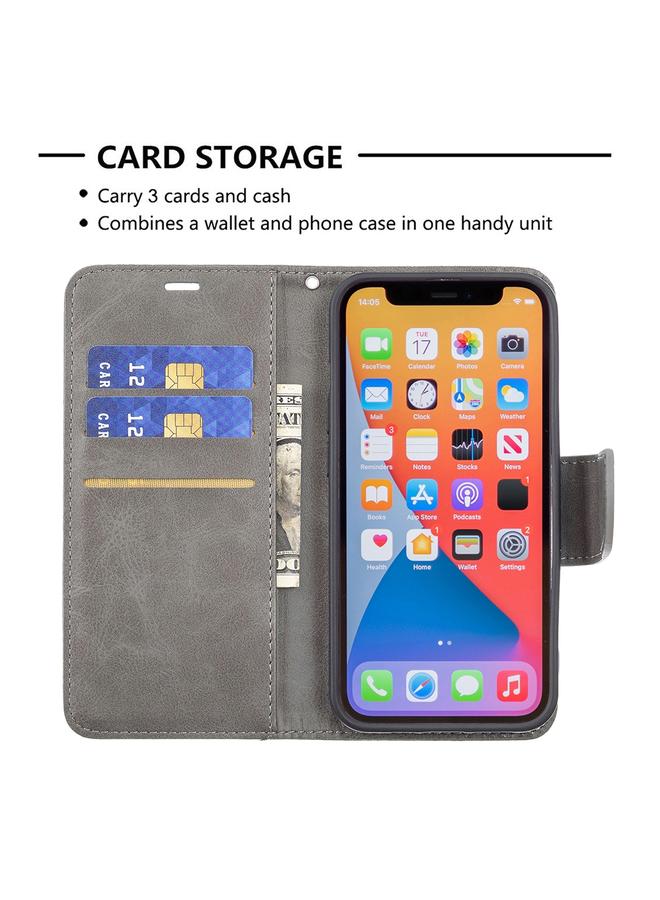 زبون جراب لهاتف iPhone 13 Pro من جلد الحمل بتصميم كلاسيكي بلون نقي، جراب من جلد البولي يوريثان قابل للطي أفقيًا، مع حامل وفتحات للبطاقات ومحفظة وحبل - Image 5