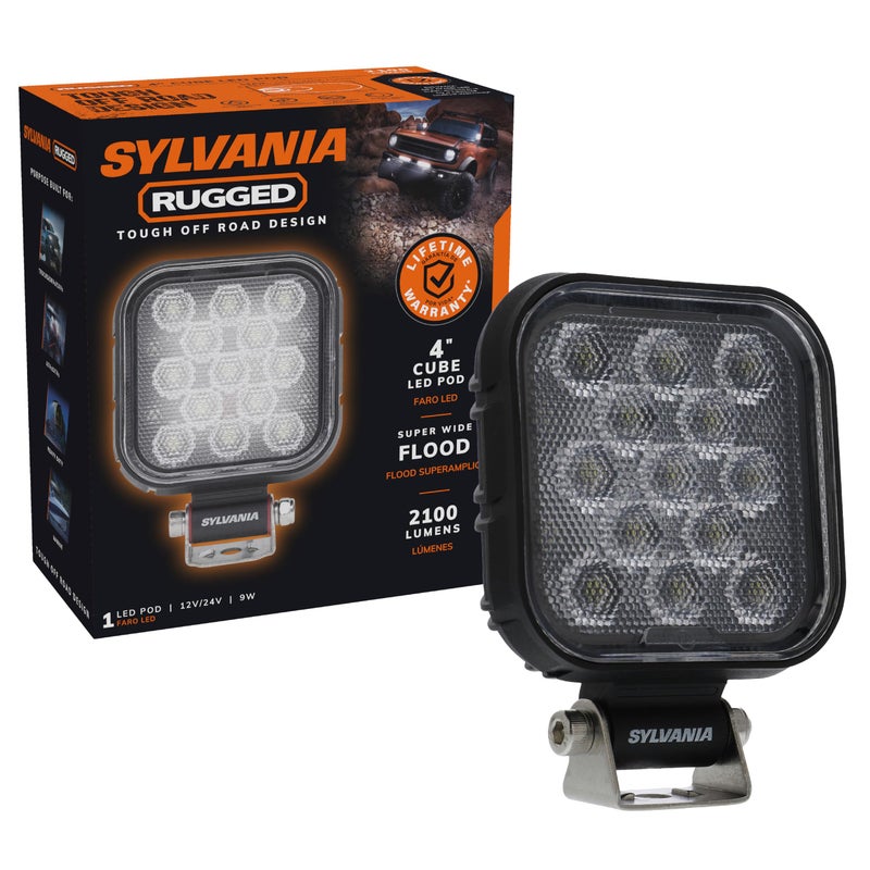 مصباح LED مربع متين 4 بوصة من SYLVANIA مع ضمان محدود مدى الحياة ضوء فيض 2100 لومن خام للقيادة على الطرق الوعرة ضوء عمل شاحنة سيارة قارب ATV UTV SUV 4x4 1 قطعة