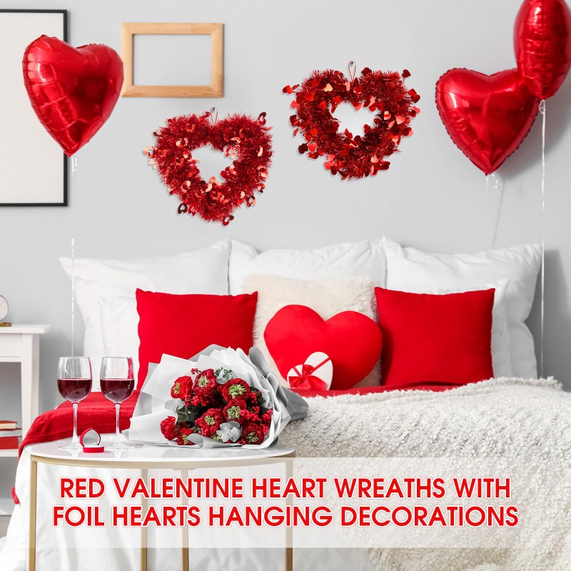 Suzile 12 Pcs Valentine Wreaths for Front Door Valentine's Day Red Heart Wreaths Decorations Tinsel Garlands with Foil Hearts Love Hanging Home Decoration - Image 4