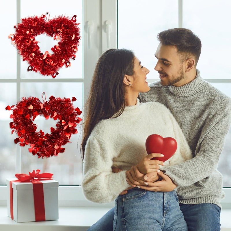 Suzile 12 Pcs Valentine Wreaths for Front Door Valentine's Day Red Heart Wreaths Decorations Tinsel Garlands with Foil Hearts Love Hanging Home Decoration - Image 3