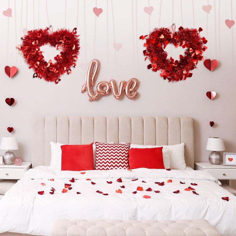 Suzile 12 Pcs Valentine Wreaths for Front Door Valentine's Day Red Heart Wreaths Decorations Tinsel Garlands with Foil Hearts Love Hanging Home Decoration - Image 5