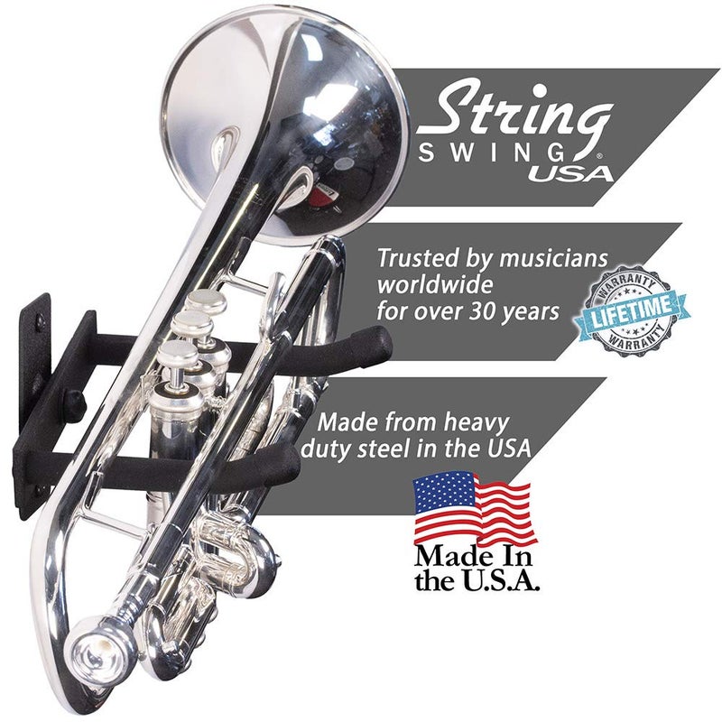 String Swing Horizontal Wall Mount Trumpet Holder - Stand for all Trumpets Including Piccolo and Pocket Trumpet - Musical Instruments Safe without Hard Cases - Made in USA - Image 2