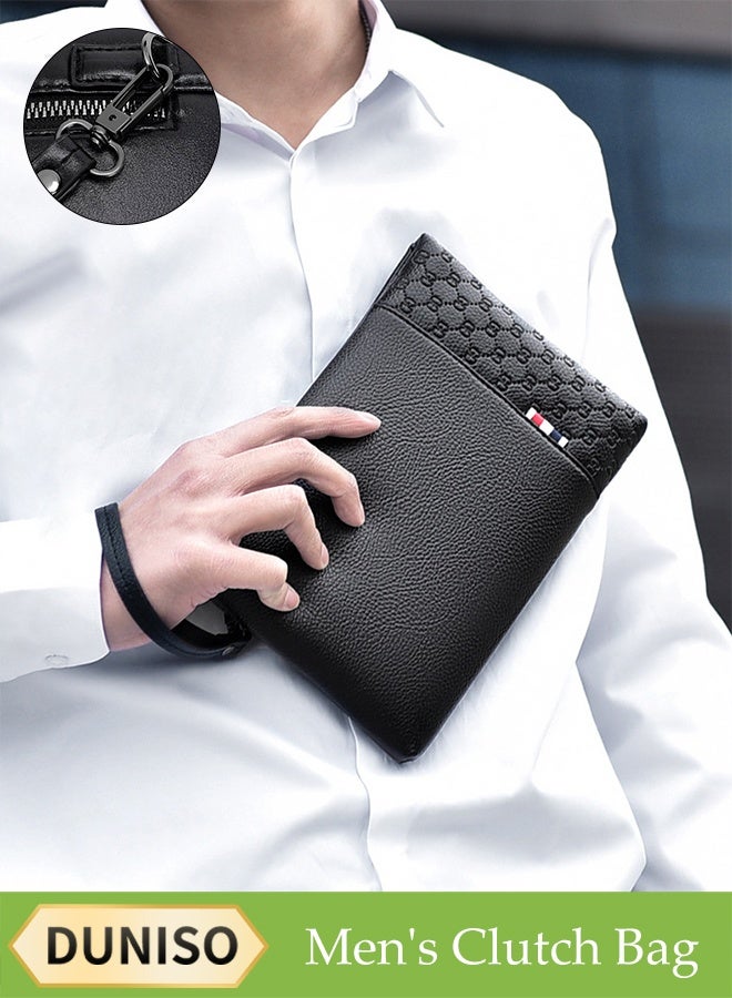 DUNISO Men's Clutch Bag, Clutch Envelope Bag, Fashionable Youth Bag Trendy Lychee Pattern, Storage Wrist Bag, Wallet, Suitable For Daily Travel, Work - Image 1