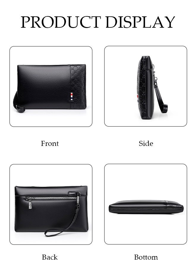 DUNISO Men's Clutch Bag, Clutch Envelope Bag, Fashionable Youth Bag Trendy Lychee Pattern, Storage Wrist Bag, Wallet, Suitable For Daily Travel, Work - Image 4