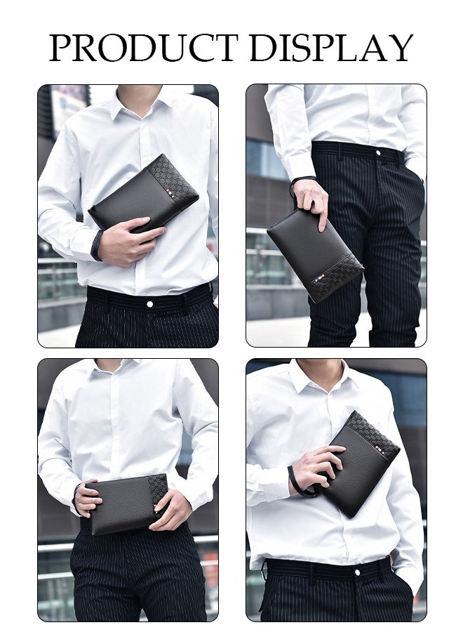 DUNISO Men's Clutch Bag, Clutch Envelope Bag, Fashionable Youth Bag Trendy Lychee Pattern, Storage Wrist Bag, Wallet, Suitable For Daily Travel, Work - Image 5