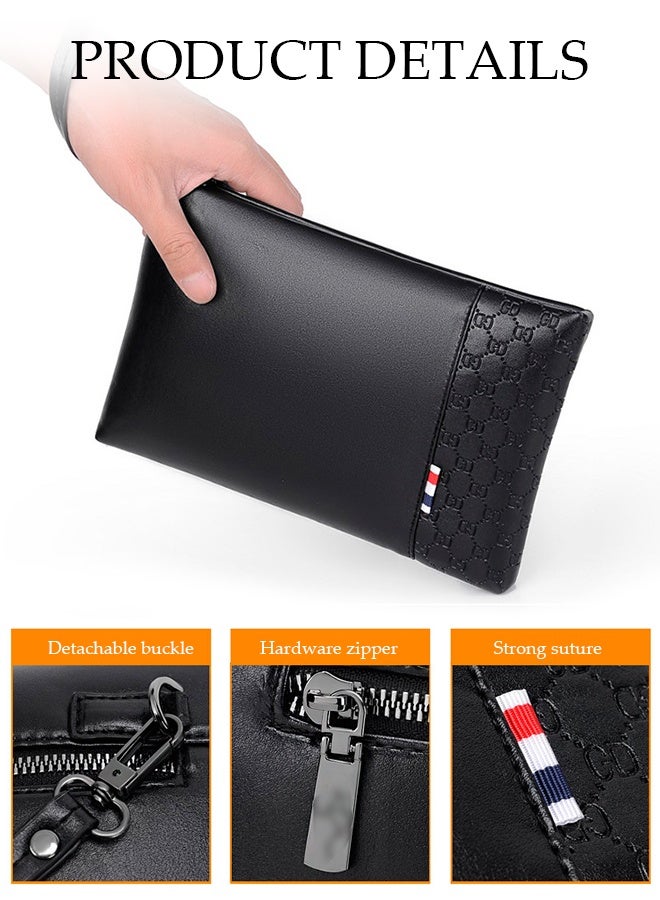 DUNISO Men's Clutch Bag, Clutch Envelope Bag, Fashionable Youth Bag Trendy Lychee Pattern, Storage Wrist Bag, Wallet, Suitable For Daily Travel, Work - Image 3