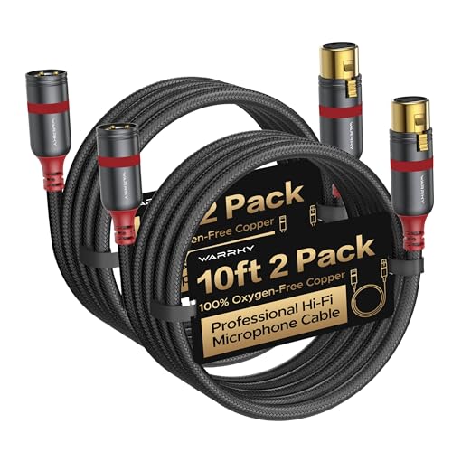 Warrky XLR Cables 10ft 2 Pack [Oxygen-Free Copper (OFC), Gold-Plated Connector] Balanced Microphone Cable Male to Female Professional Hi-Fi XLR Cable - Image 1