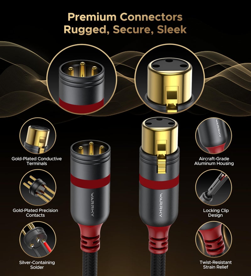 Warrky XLR Cables 10ft 2 Pack [Oxygen-Free Copper (OFC), Gold-Plated Connector] Balanced Microphone Cable Male to Female Professional Hi-Fi XLR Cable - Image 4