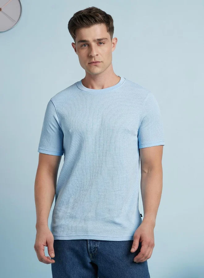 Dennis Lingo Dennis lingo Men Blue Waffle Knit Regular Fit T-Shirt