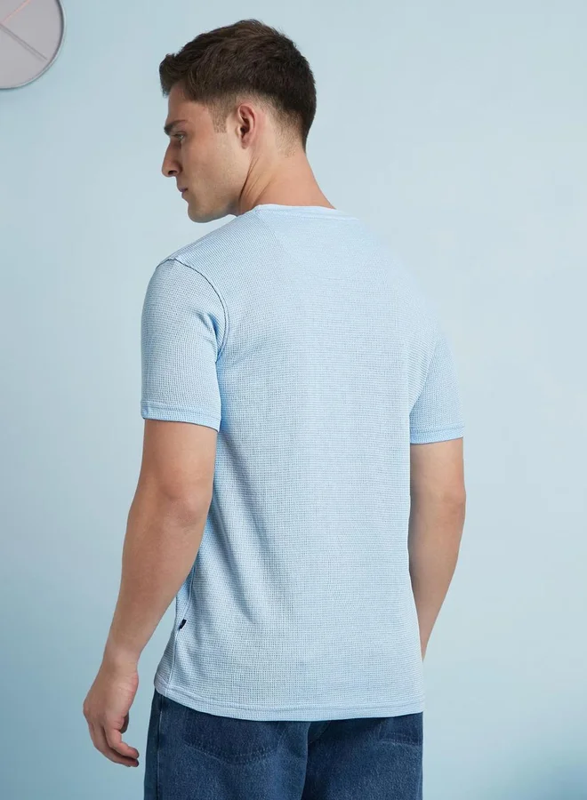 Dennis Lingo Dennis lingo Men Blue Waffle Knit Regular Fit T-Shirt