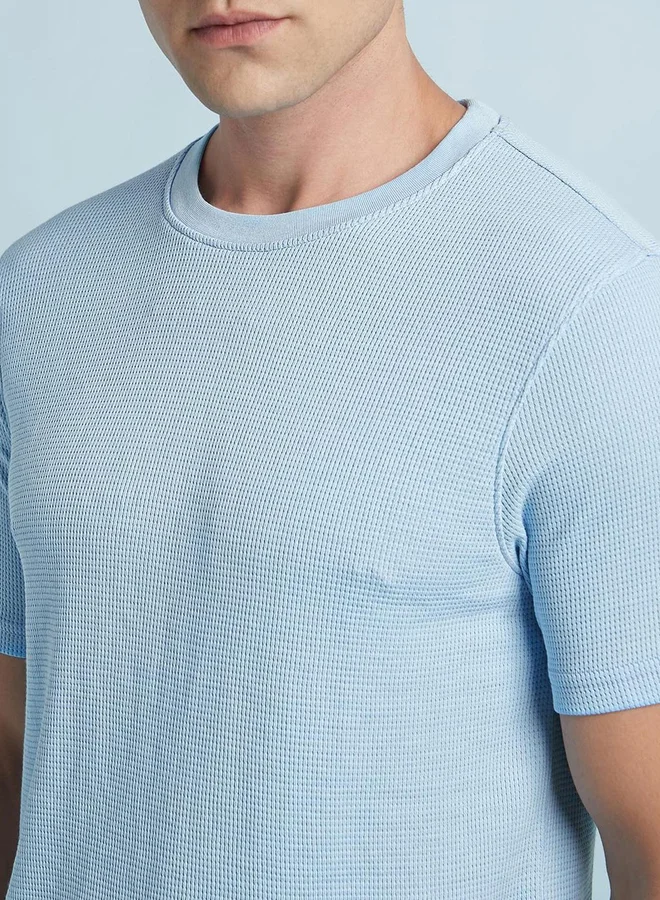 Dennis Lingo Dennis lingo Men Blue Waffle Knit Regular Fit T-Shirt