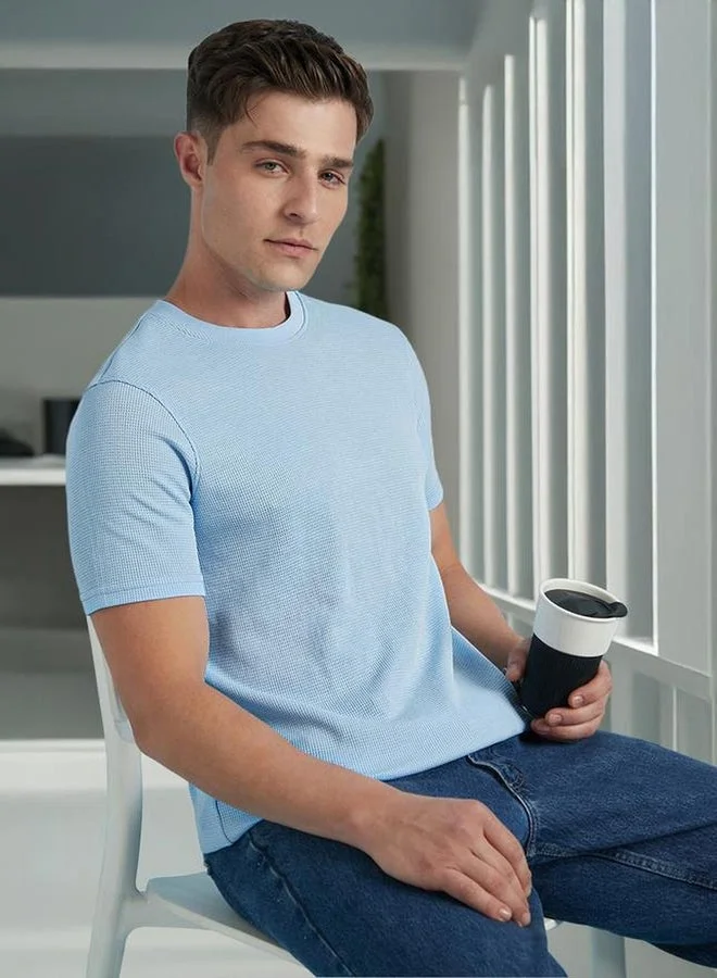 Dennis Lingo Dennis lingo Men Blue Waffle Knit Regular Fit T-Shirt