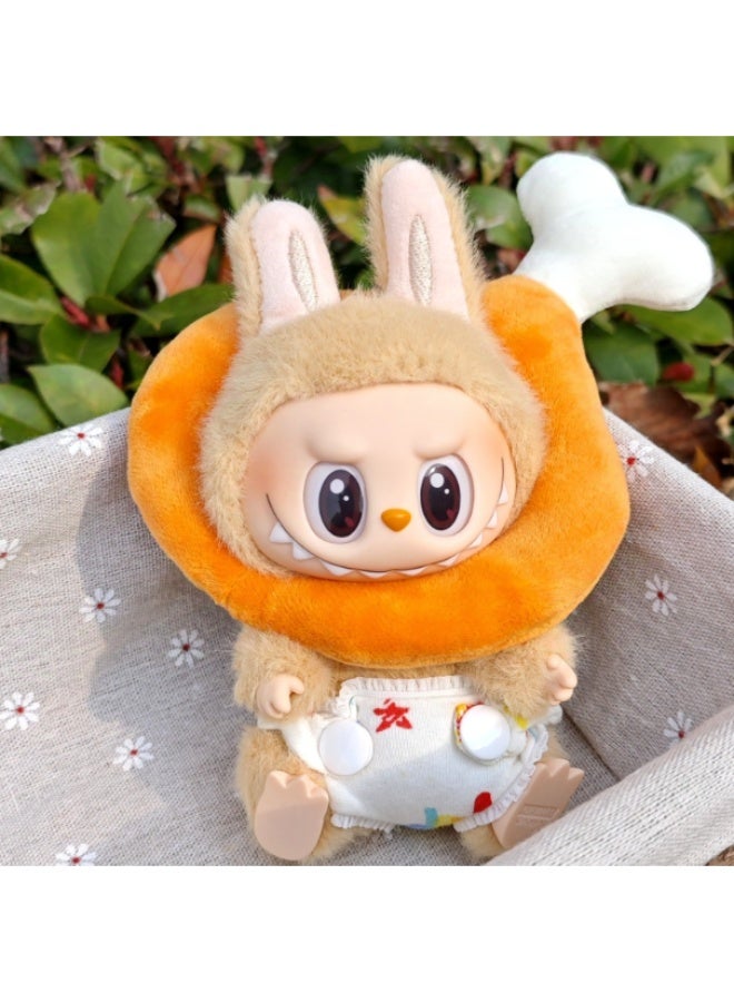 Labubu Clothing - Labubu cute 2-pieces costume Set includes orange head decoration and white bottom, 15-17cm Doll Clothes for Labubu Doll Accessories