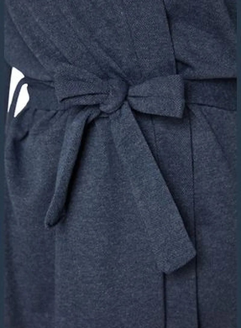 trendyol Navy Blue with Hood Detailed Pique Wide Fit Knitted Dressing Gown THMAW24SB00018.