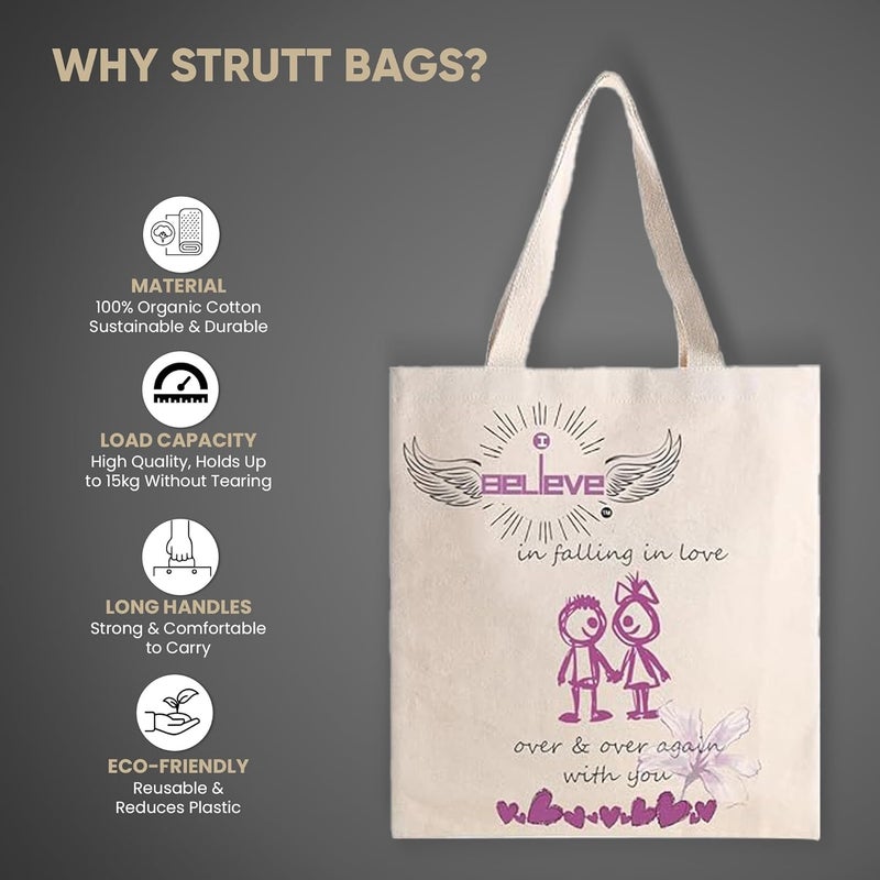 STRUTT Foldable Canvas Tote Bag for Women, Tote Bag for College Girls,100% Organic Cotton Reusable Shopping Bag for Grocery, Eco-Friendly Multi-Purpose Bag for Travel & Daily Use - in Agains - Image 2