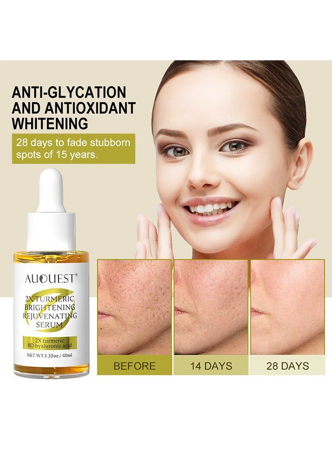 AuQuest 2x Turmeric Brightening Rejuvenating Serum, Brightening, Freckle removal, Skin Rejuvenation for Skin Brightening 40ml, Anti-Wrinkle And Anti-Aging | 2x Turmeric, 8D Hyaluronic Acid, Vitamin C Serum 40ml - Image 1