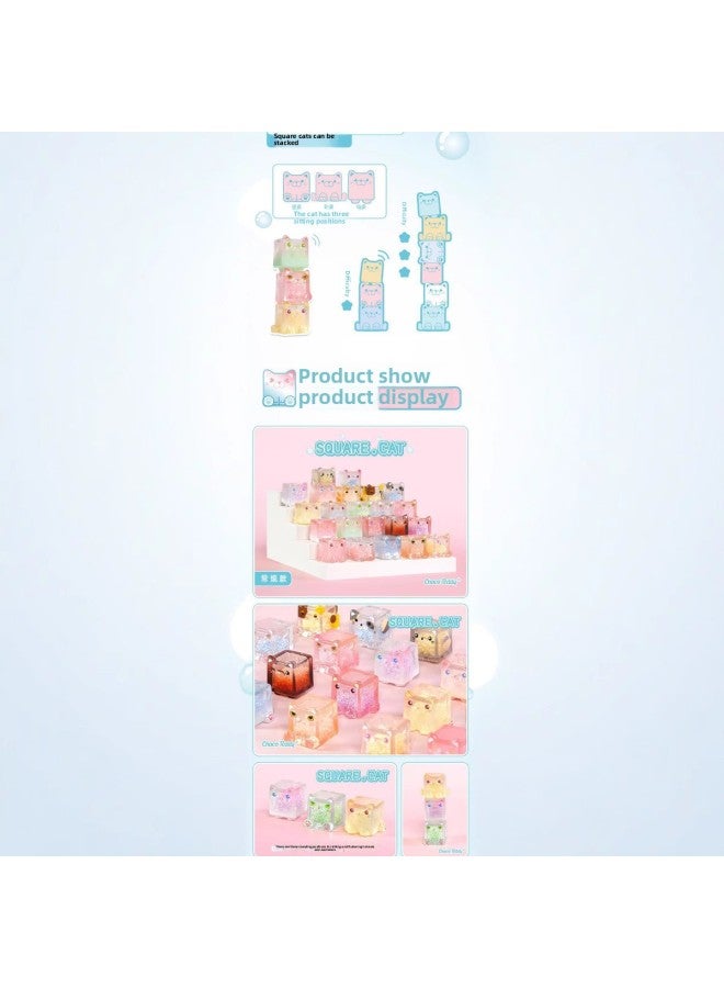 Square Stacked Cat Luminous Cute Ice Cube Doll Blind Box Ornament Gift-Color:Single Bag Price (12 Bags In The Whole Box, 96 Bags In The Whole Box) - Image 3