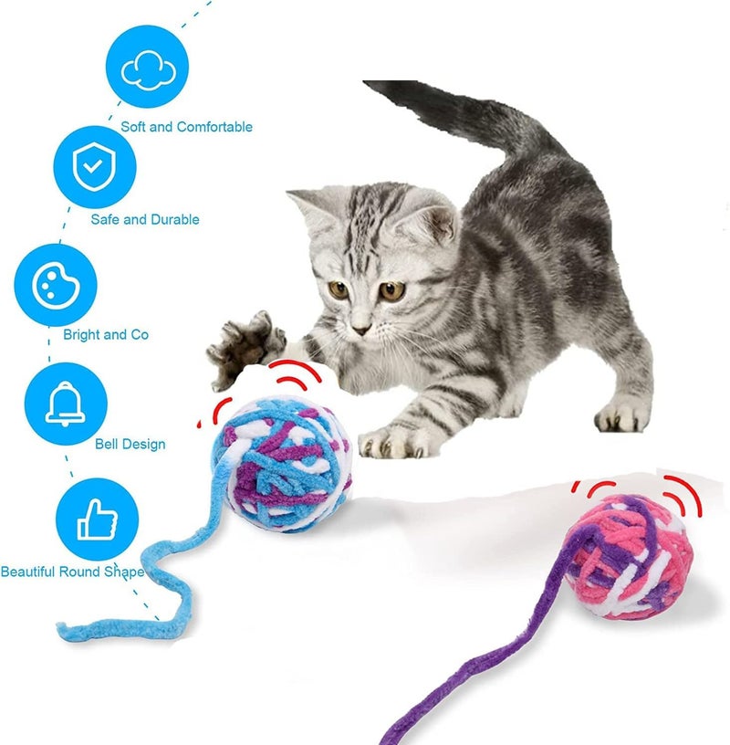 KUTKUT 6Pcs Cat Yarn Toys - Colorful Woolen, Furry Rattle Ball for Kitty & Kitten Training Indoor Play, Pet Cat Interactive Chasing Cotton Thread Toy - Image 3