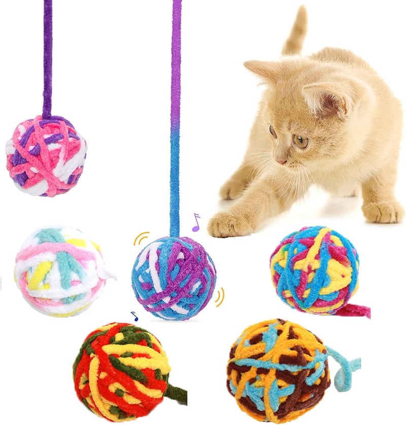 KUTKUT 6Pcs Cat Yarn Toys - Colorful Woolen, Furry Rattle Ball for Kitty & Kitten Training Indoor Play, Pet Cat Interactive Chasing Cotton Thread Toy - Image 1