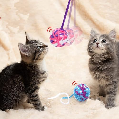 KUTKUT 6Pcs Cat Yarn Toys - Colorful Woolen, Furry Rattle Ball for Kitty & Kitten Training Indoor Play, Pet Cat Interactive Chasing Cotton Thread Toy - Image 2