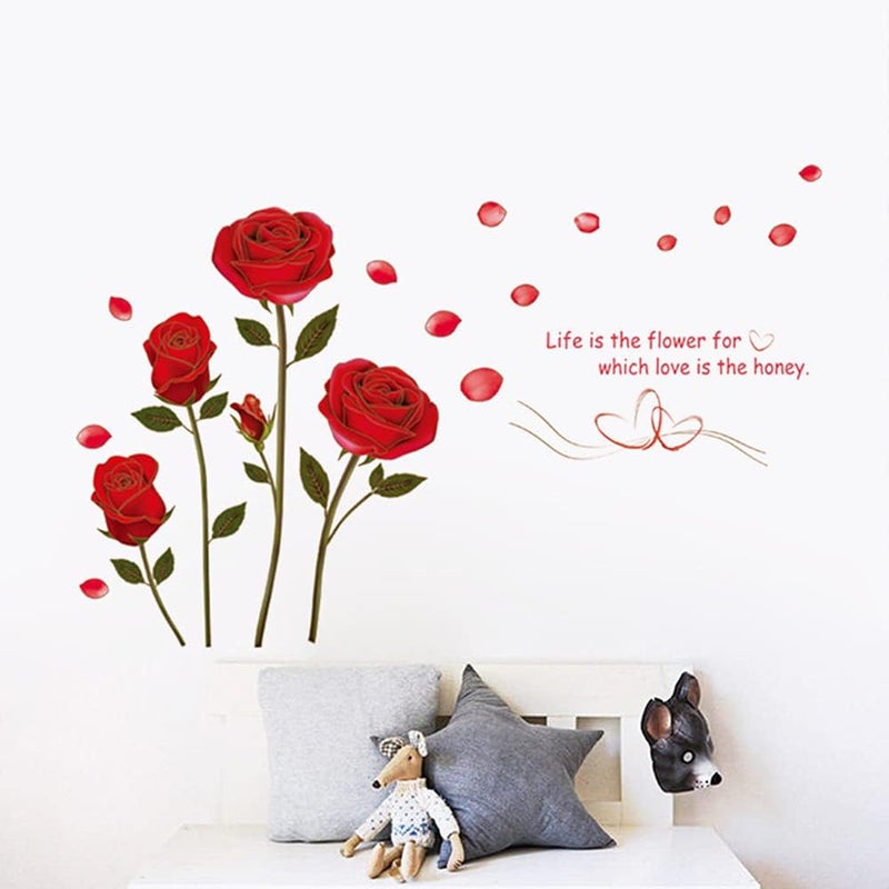 LZYMSZ Flowers Rose Wall Stickers Removable Romantic Wall Stickers Murals Beautiful Red Rose Wall Decals for Living Room Bedroom TV Background Kids Girls Rooms Decoration 48 x 30inch - Image 1