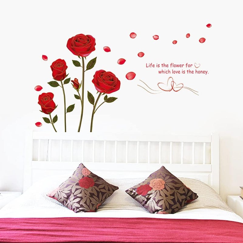 LZYMSZ Flowers Rose Wall Stickers Removable Romantic Wall Stickers Murals Beautiful Red Rose Wall Decals for Living Room Bedroom TV Background Kids Girls Rooms Decoration 48 x 30inch - Image 4