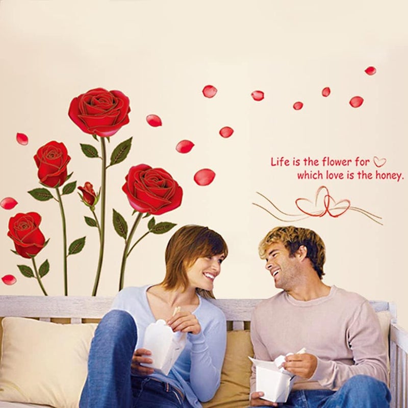 LZYMSZ Flowers Rose Wall Stickers Removable Romantic Wall Stickers Murals Beautiful Red Rose Wall Decals for Living Room Bedroom TV Background Kids Girls Rooms Decoration 48 x 30inch - Image 3
