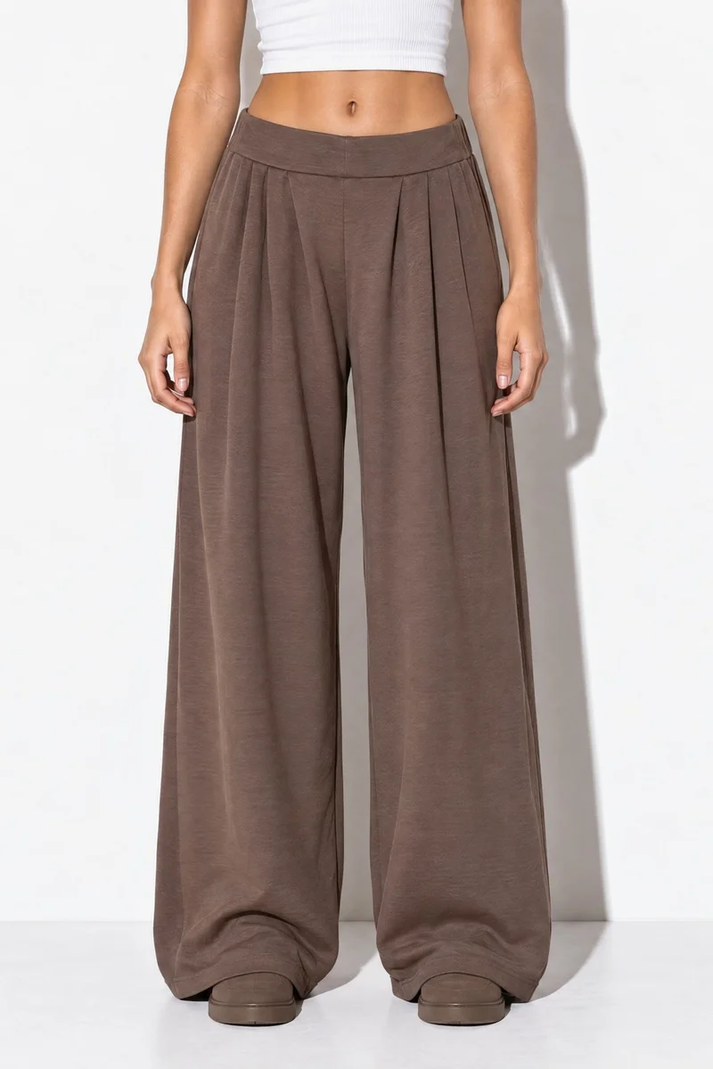 Hiccup Modal Touch Wide Leg Pants with Pleat Detail