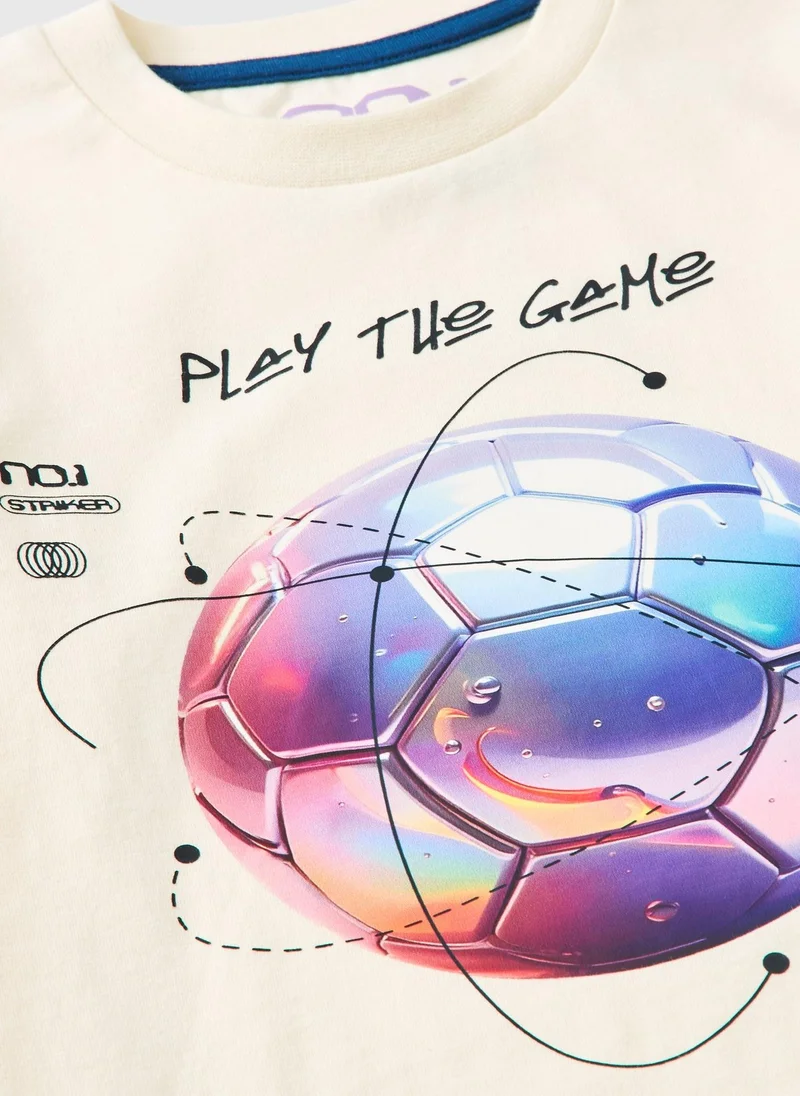 ماتلان طقم بيجاما علم كرة القدم للأولاد باللون الكريمي