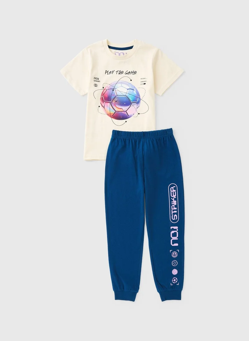 ماتلان طقم بيجاما علم كرة القدم للأولاد باللون الكريمي