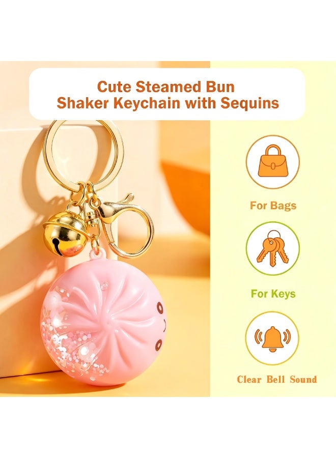 LuckyNov Cute Dumpling Keychain Toy, Hard Shell 3D Bun Shaped Fidget Keyrings with Bell, Style Bag Charms, Perfect Holiday & Birthday Gifts (pink) - Image 3