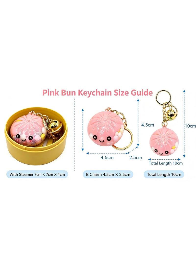LuckyNov Cute Dumpling Keychain Toy, Hard Shell 3D Bun Shaped Fidget Keyrings with Bell, Style Bag Charms, Perfect Holiday & Birthday Gifts (pink) - Image 4