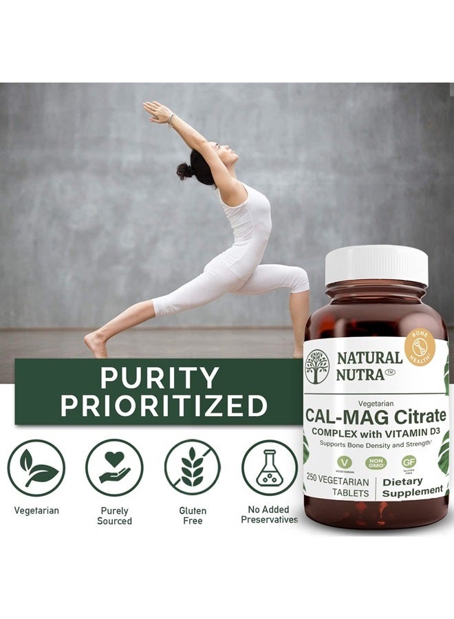 Natural Nutra Cal-Mag 1000/500 mg Citrate with Vitamin D3, Strengthen Bone Density, Muscle and Nerve Health, Highly Bioavailable Sources of Ascorbate, 250 Vegan Tablets. - Image 1