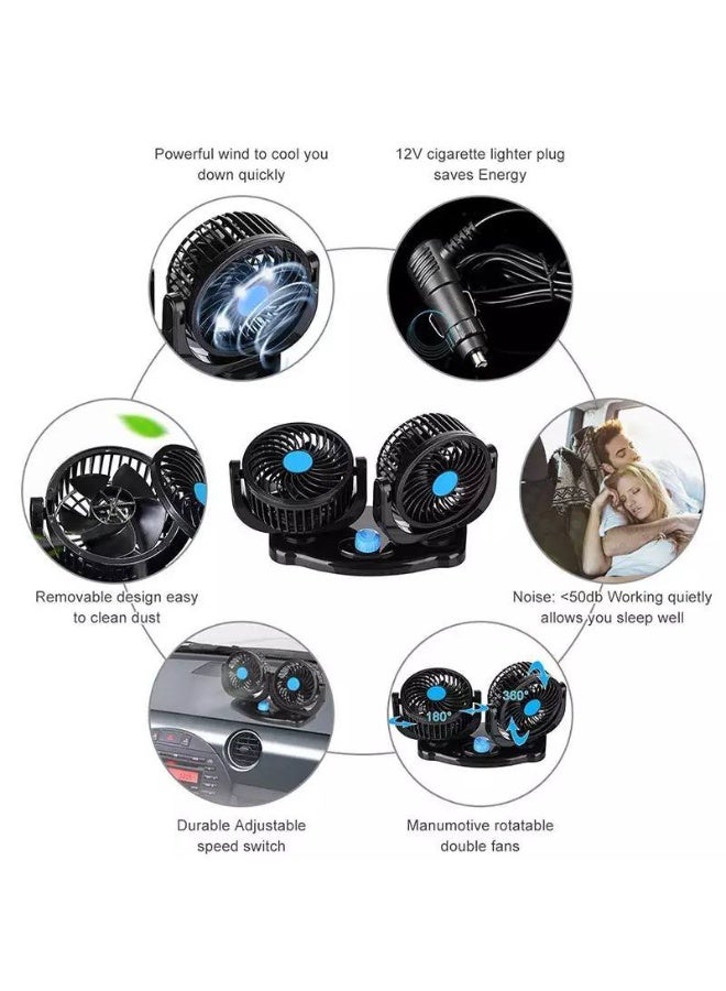 Double Head Car Fan – 5-Blade Powerful Cooling Fan for Vehicles M - Image 5