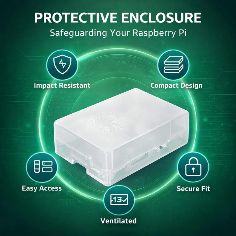 Protective Enclosure Case for Raspberry Pi 3 Modelo B +, Flame Retardant ABS, Burr Free Design - Durable Protection, Heat Dissipation Vents, Ideal for Electronics Projects (Clear) - Image 3