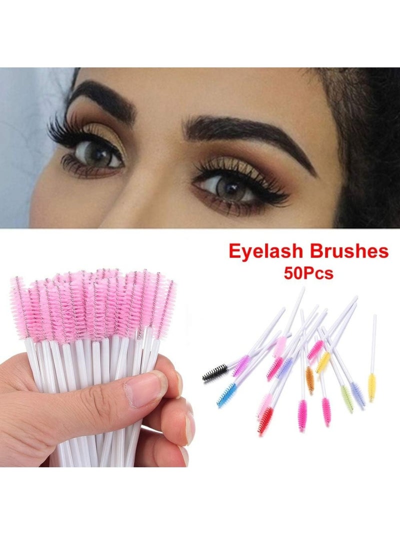 جنرال 50 قطعة من فرشاة الرموش للاستعمال مرة واحدة، عصا الماسكارا الحلزونية، مقبض حجر الراين الكريستالي، أداة تجميل الحواجب، مشط تمويج الرموش متعددة الألوان  - Image 4