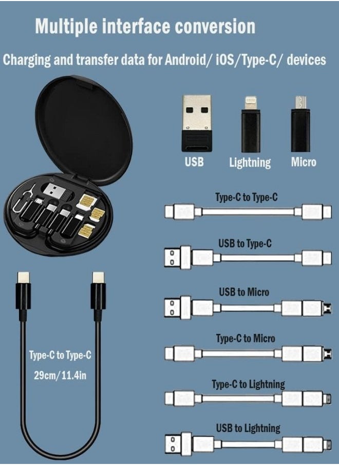 فليفيو صندوق تخزين تحويل كابل USB، محول كابل شحن متعدد الأنواع، أداة نقل بيانات دقيقة تحتوي على دبوس إخراج فتحة بطاقة SIM، يُستخدم أيضًا كحامل هاتف (أسود)  - Image 2