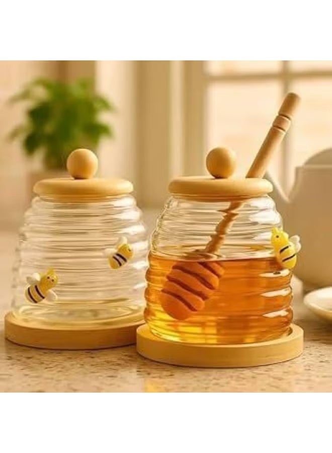 500ml glass honey jar with wooden spoon | Honey storage container with tight lid | Elegant honey box for kitchen and serving | Suitable for honey and maple syrup - Image 3