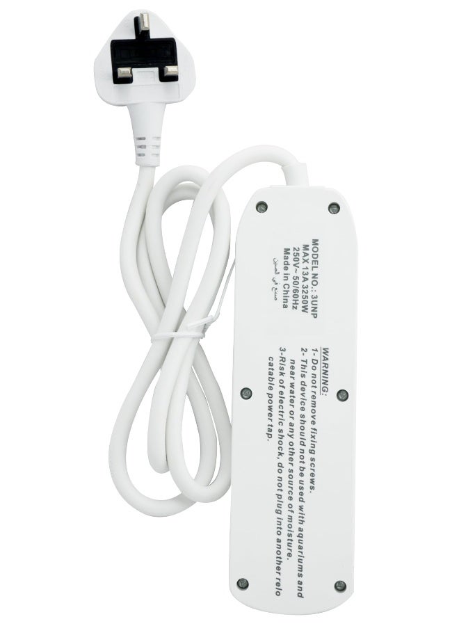 Unipower 3 in 1,Power Strips EX-1762 Extension Cord with 3 way Outlets, Universal Plug Adapter with Safety Shutters, Charging Socket with 1.5 meter Heat resistant Extension Cord (White) ESMA approved - Image 2